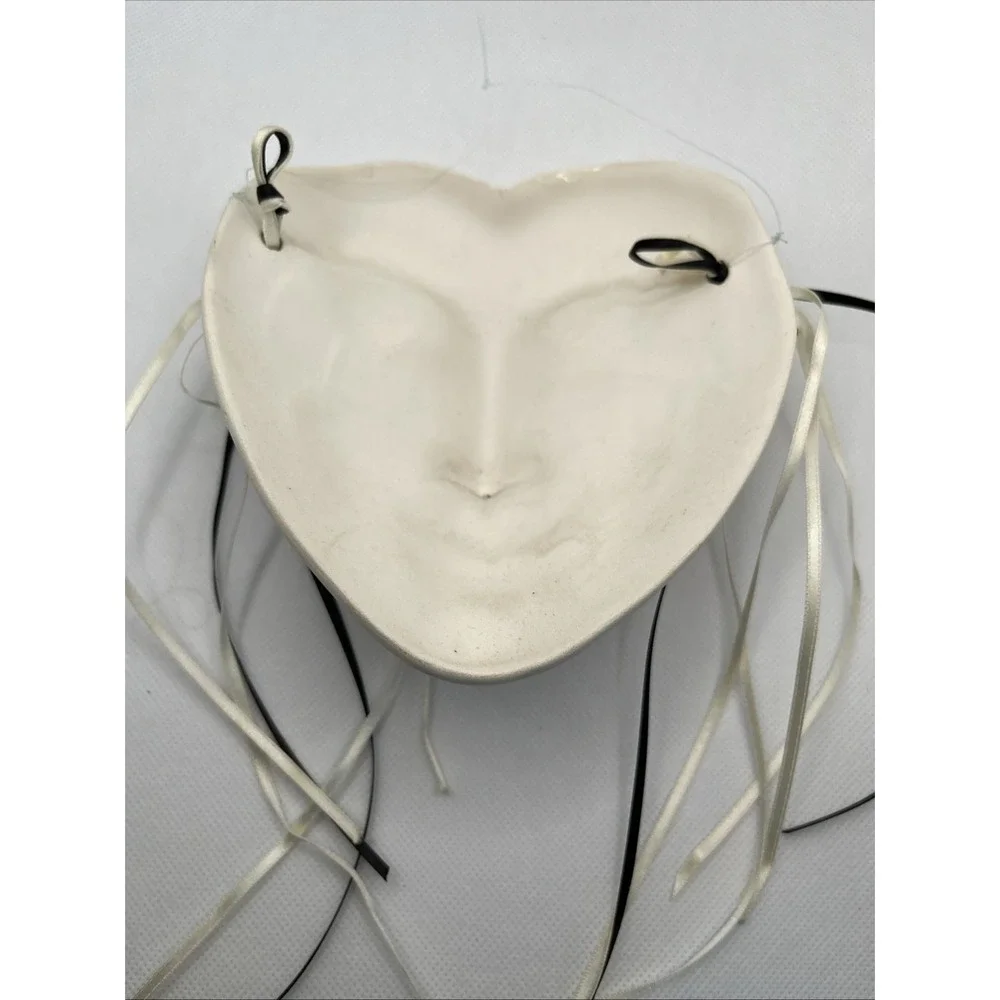 Heart-shaped Face Mask Wall Hanging Clay Art Pottery 6x5.5 Inches